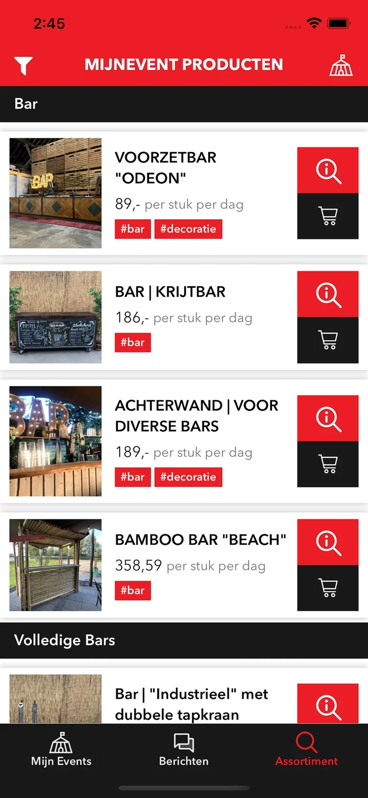 Eventfull app — scherm 1