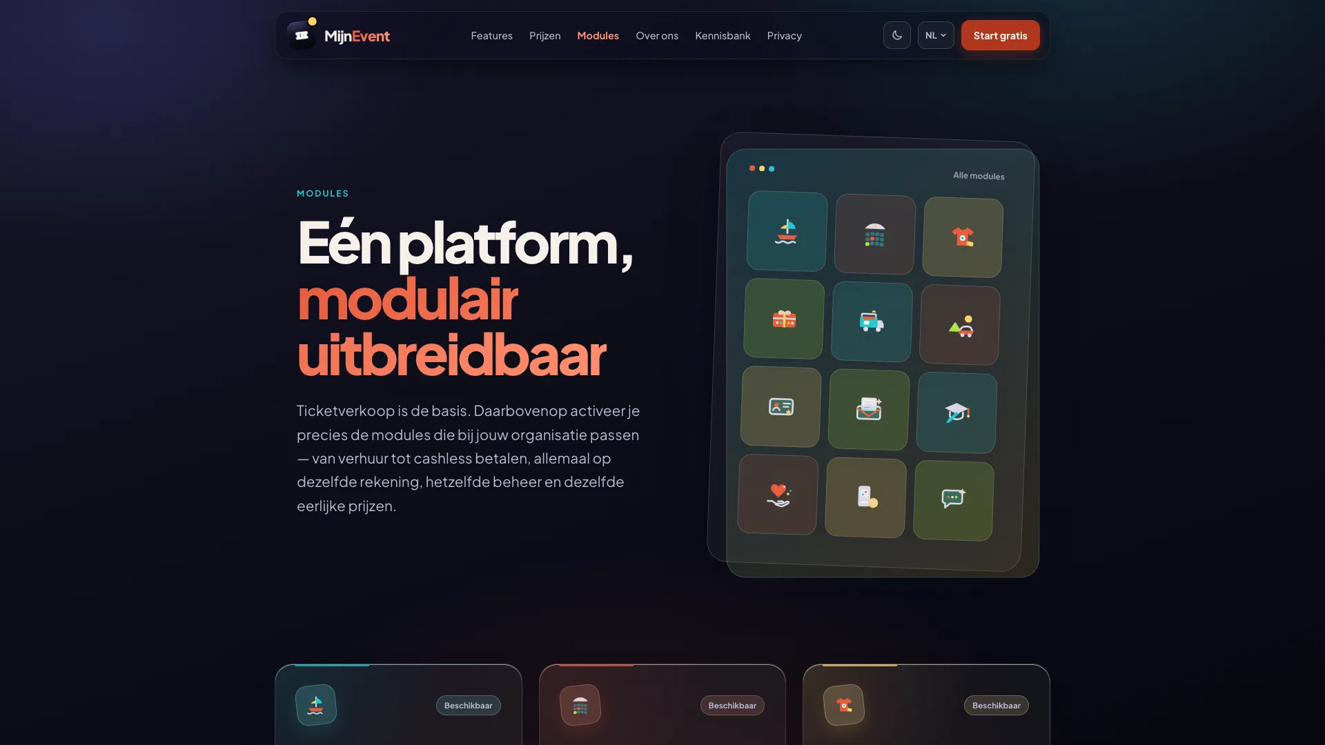 MijnEvent modules: één platform, modulair uitbreidbaar met verhuur, stadspas, cursussen en meer